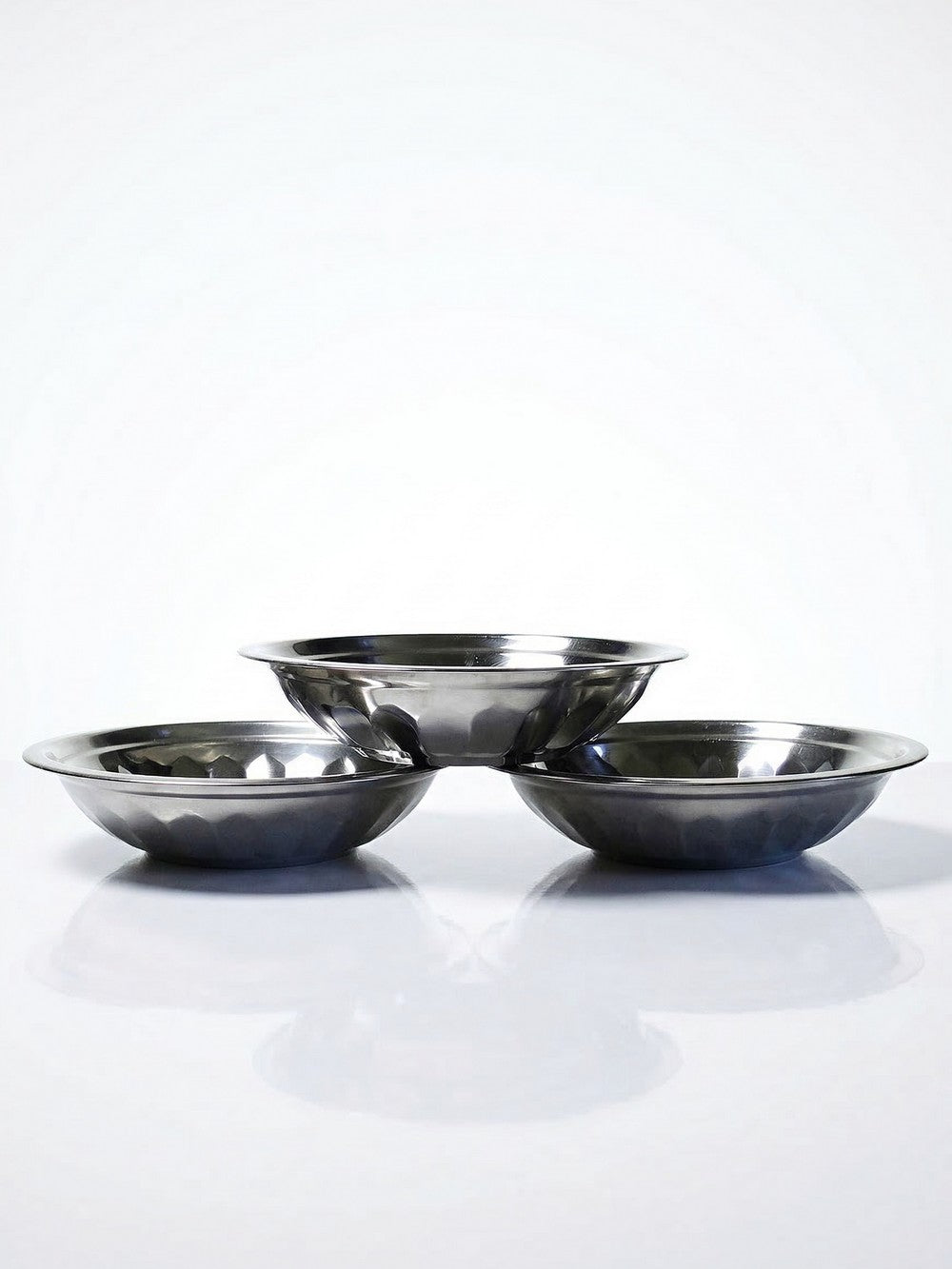 Vintage Salatschüssel Set von 3 aus Edelstahl in Silber, 1980er