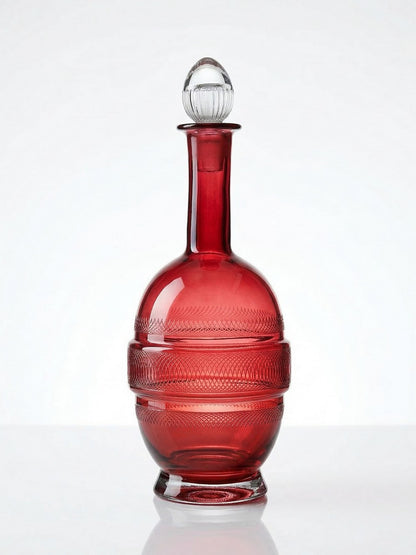 Vintage Karaffe aus Rubinglas, graviert, 19.-20. Jh.