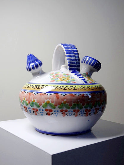 Vintage Wasserkrug mit Blumen, mehrfarbig, aus Keramik, Spanien
