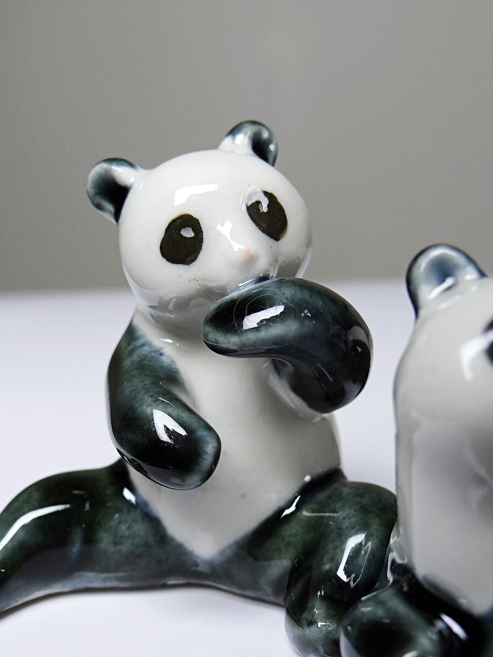 Vintage Porzellan Panda Figurine Set von 3 China Stempel handbemalt 1980er-90er
