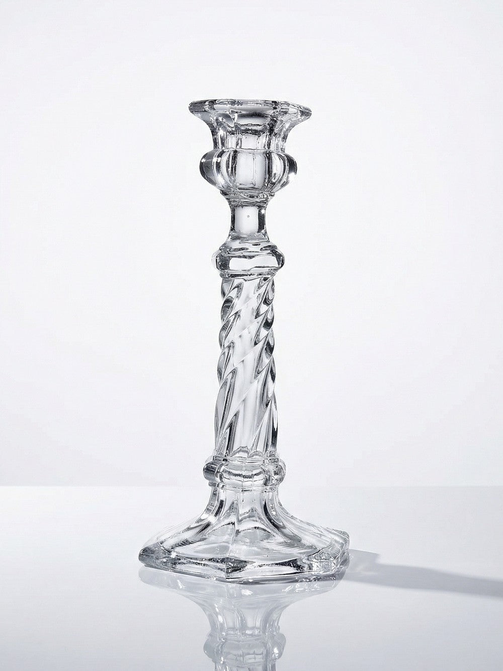 Vintage Kerzenhalter aus gedrehtem Pressglas durchsichtig Dekoration