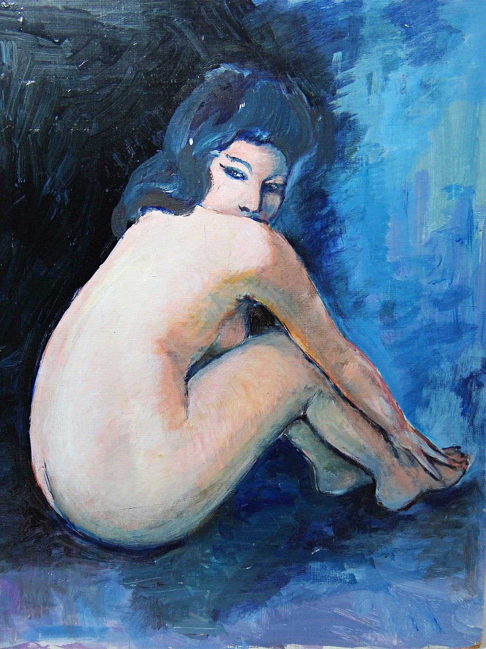 Vintage Gemälde Akt Frau von hinten Ölgemälde auf Platte 50er 60er Jahre 61x50cm