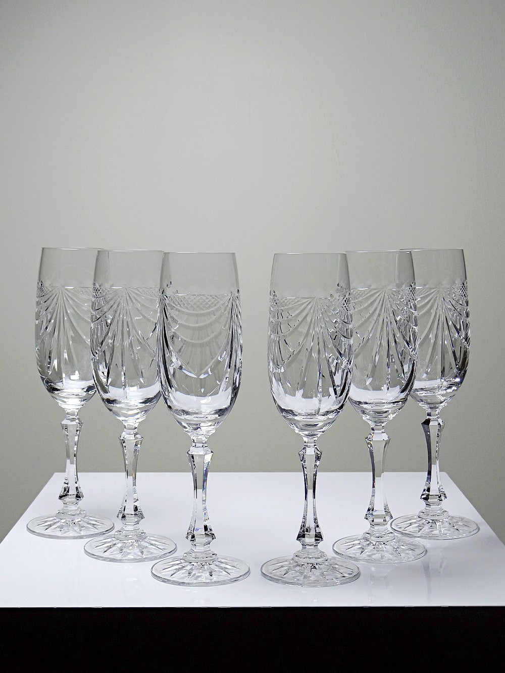 Vintage Champagnerflöte Gérard Set von 6 Kristall aus Lothringen, durchsichtig, Geschirr