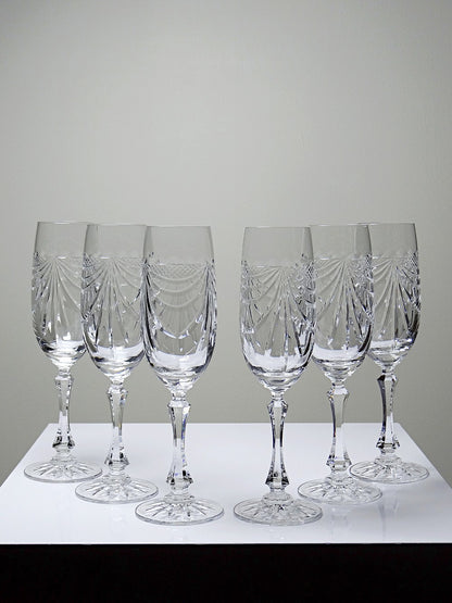 Vintage Champagnerflöte Gérard Set von 6 Kristall aus Lothringen, durchsichtig, Geschirr
