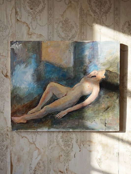 Vintage Gemälde Liegender Frauenakt von Unbekannt für BeigeKunst