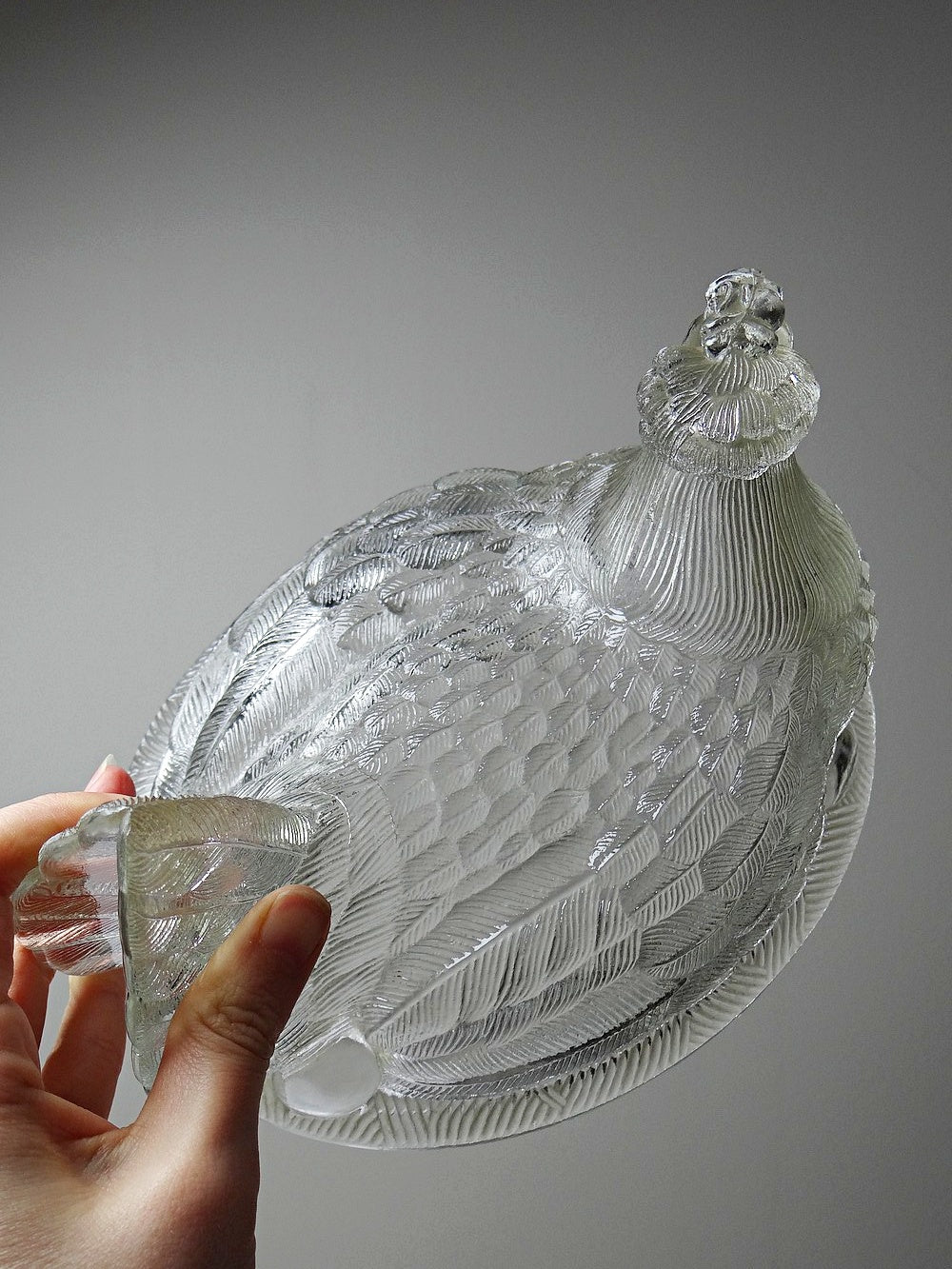 Vintage Bonbonniere Huhn aus gepresstem Glas, antik, frühes 20. Jh.