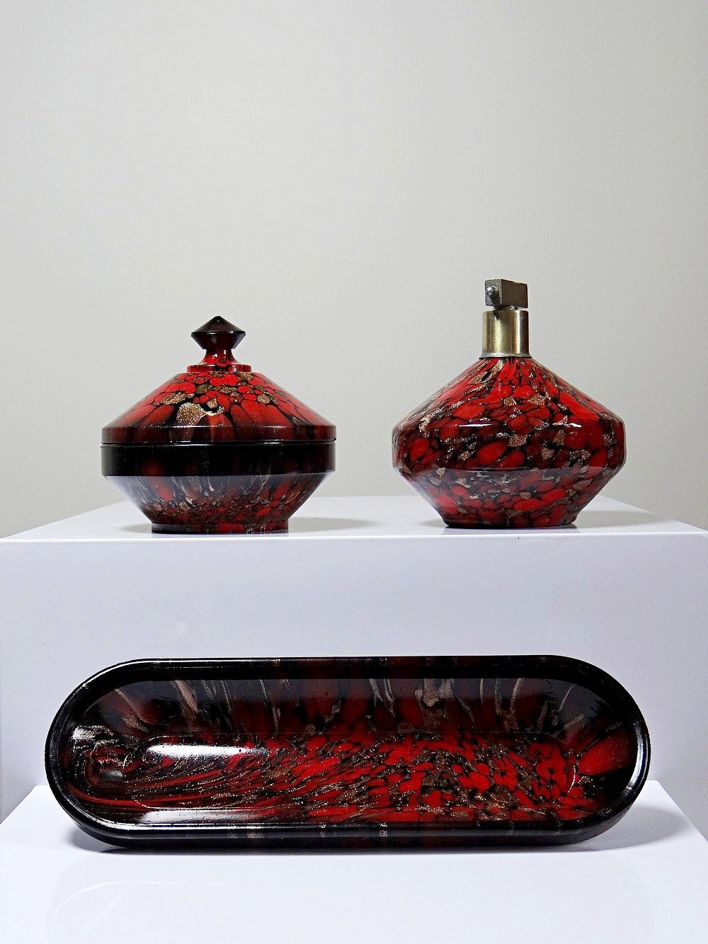 Vintage Bad-Set von Vincenzo Nason für Murano Aventurin Glas schwarz rot