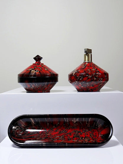 Vintage Bad-Set von Vincenzo Nason für Murano Aventurin Glas schwarz rot