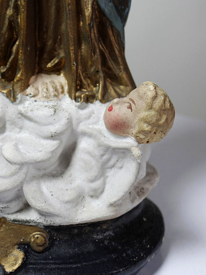 Vintage Religiöse Statue "Notre-Dame des Victoires" aus polychromem Gips