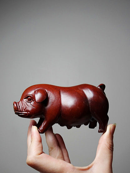 Vintage Schwein Skulptur aus gebeiztem Holz, asiatische Handwerkskunst