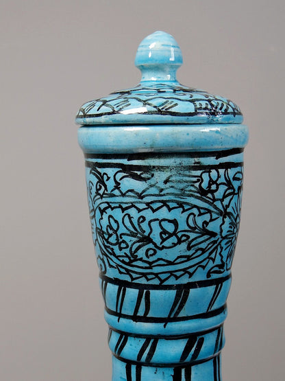 Vintage Vase Iznik Türkis von persisch Schwarzdekor Glasurkeramik