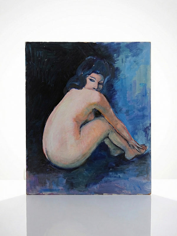 Vintage Gemälde Akt Frau von hinten Ölgemälde auf Platte 50er 60er Jahre 61x50cm