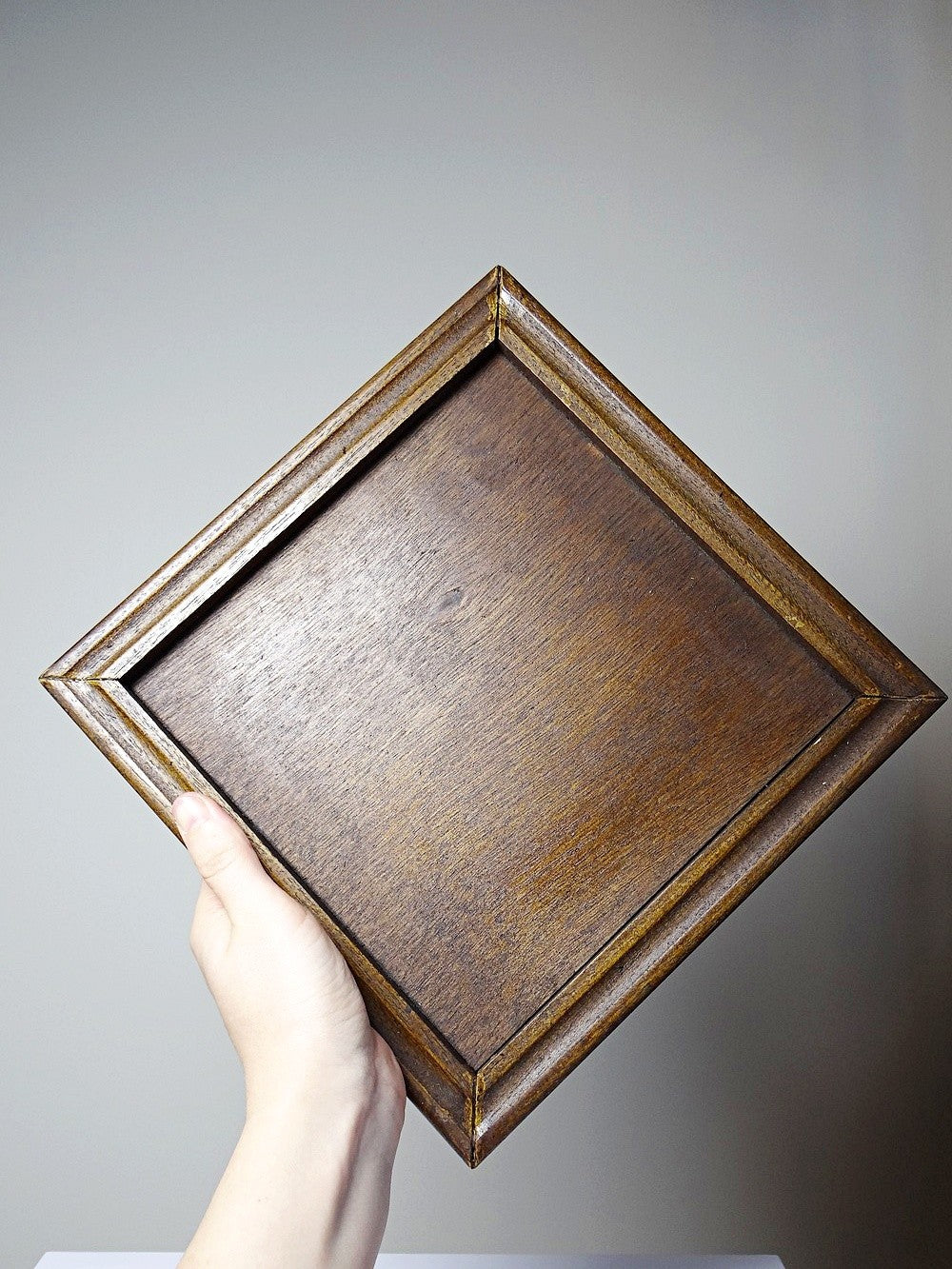 Vintage Untersetzer beige Servieraccessoire aus Keramik und Holz, ca. 1960–1970