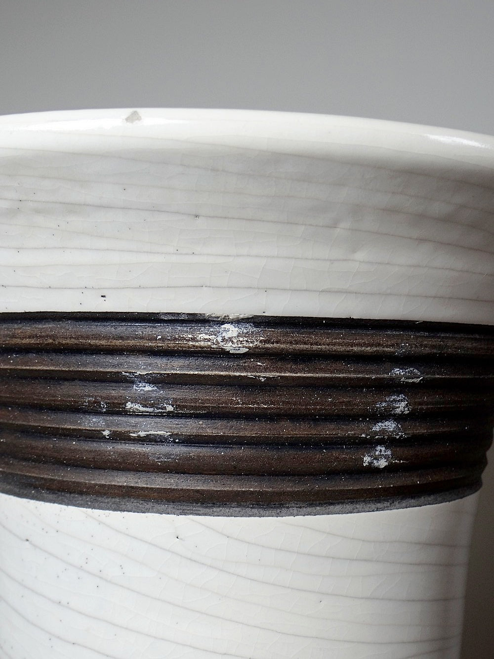 Vintage Lampe Keramos von René Hénon für Keramos Sèvres Raku beige braun grau