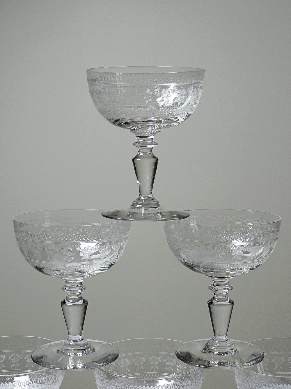 Vintage Champagnerschale Set von 6 Marie-Antoinette mit Sterngravur