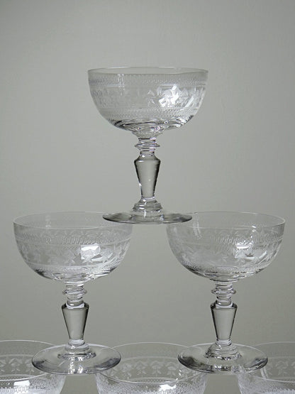 Vintage Champagnerschale Set von 6 Marie-Antoinette mit Sterngravur
