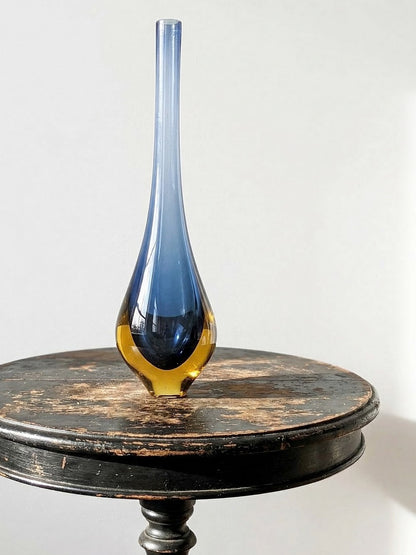 Vintage Vase Sommerso von Flavio Poli für Murano blau und amberfarbenes Glas