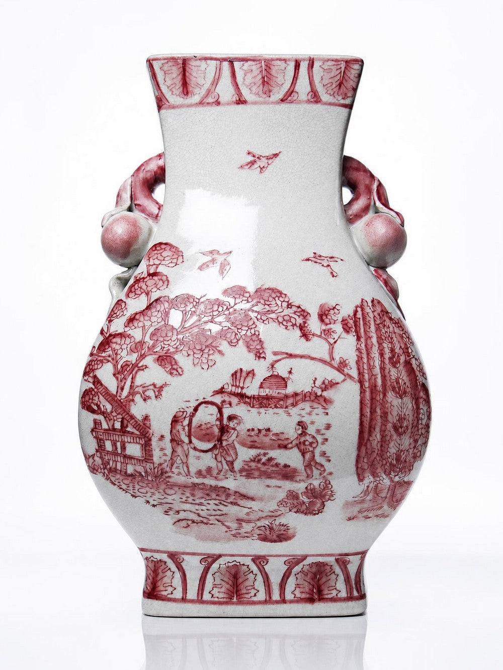 Vintage Balustervase Chinoiserie mit Pfirsichgriffen Staffordshire England