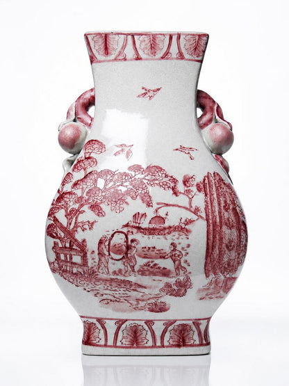 Vintage Balustervase Chinoiserie mit Pfirsichgriffen Staffordshire England