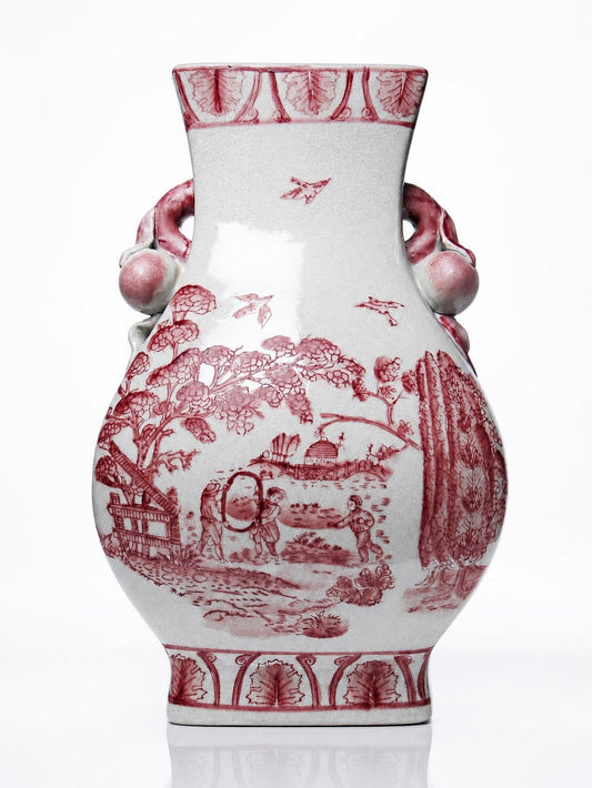 Vintage Balustervase Chinoiserie mit Pfirsichgriffen Staffordshire England