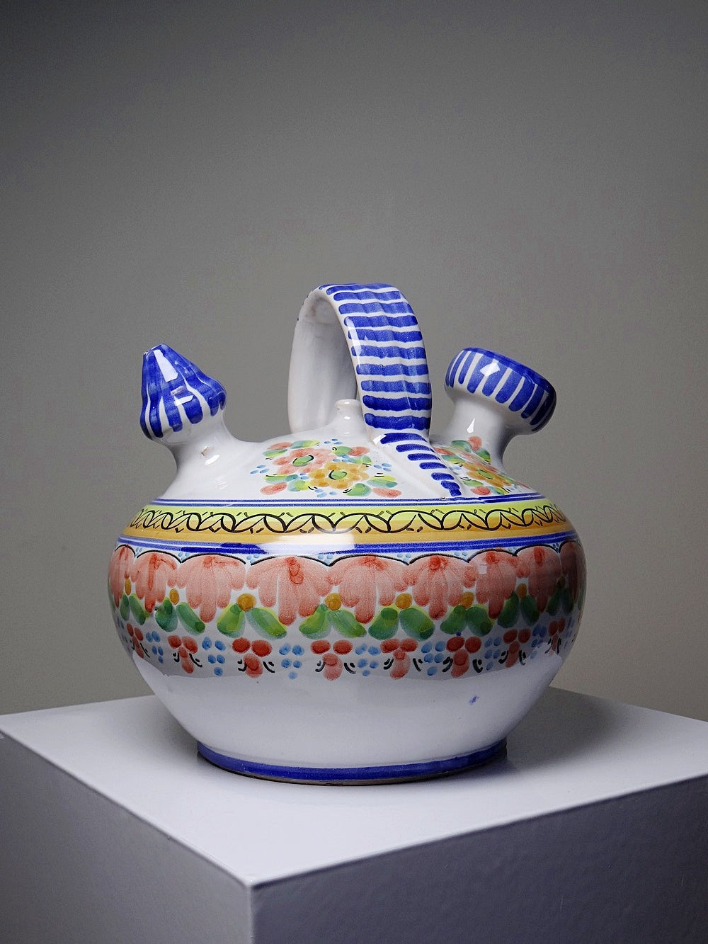 Vintage Wasserkrug mit Blumen, mehrfarbig, aus Keramik, Spanien