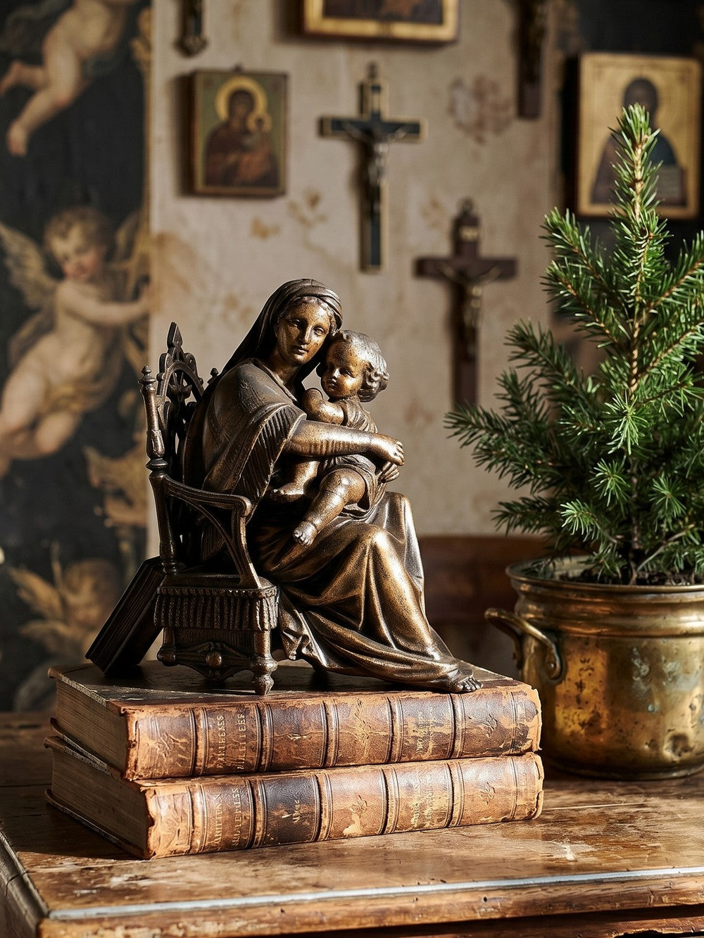 Vintage Statuette Vierge à la Chaise religiöses Motiv