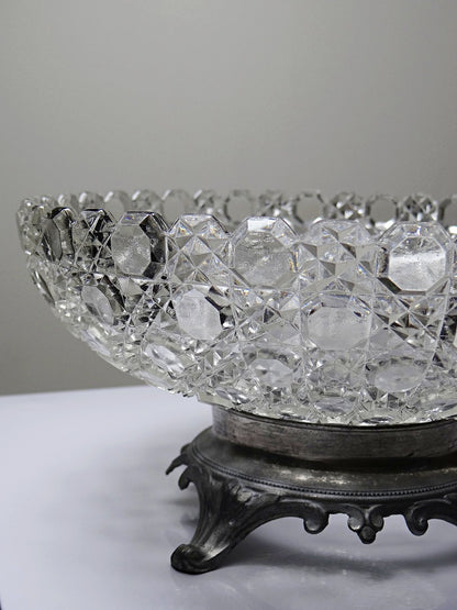 Vintage Schale von Baccarat für Pressglas mit Zinnfuß durchsichtig