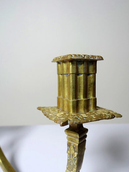 Vintage Wandkerzenhalter "à la financière" 2-flammig aus vergoldeter Bronze