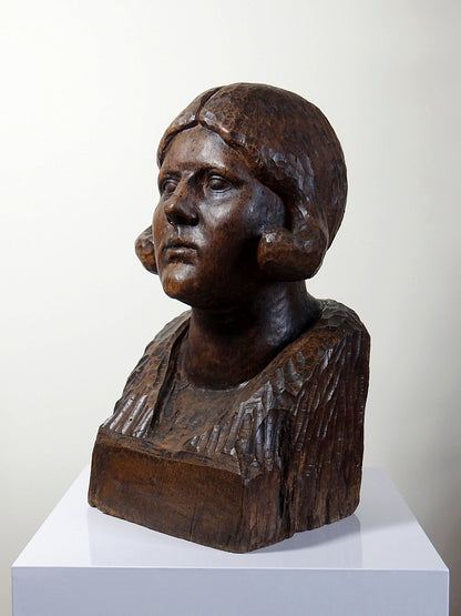 Vintage Büste Frau Massivholz, 19. Jh. dunkles Holz geschnitzt, Unikat