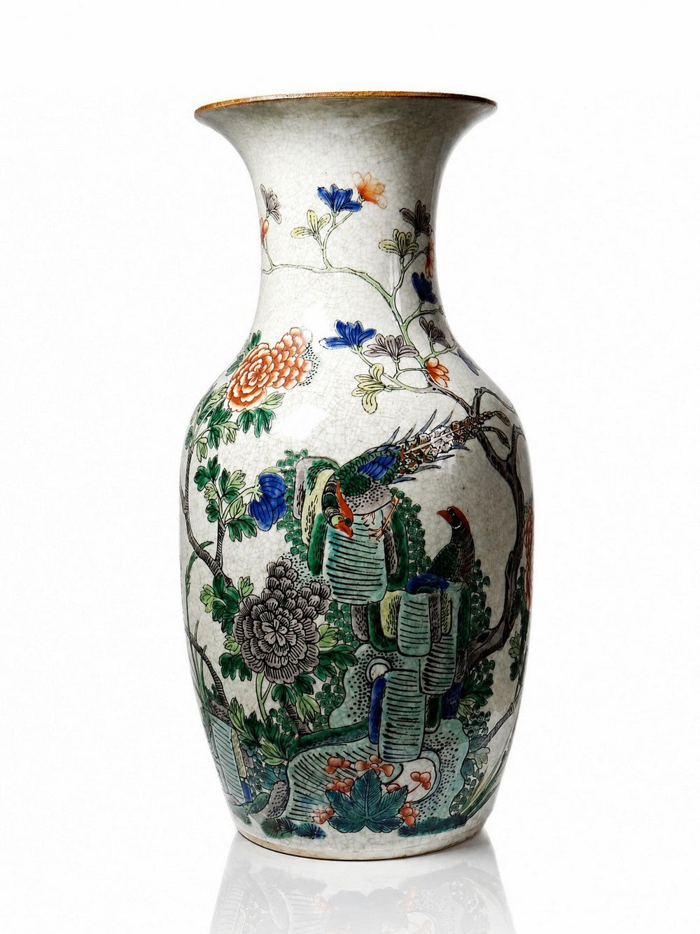 Vintage Vase "Chenghua" aus Porzellansteinzeug mit Craquelé, Famille Verte