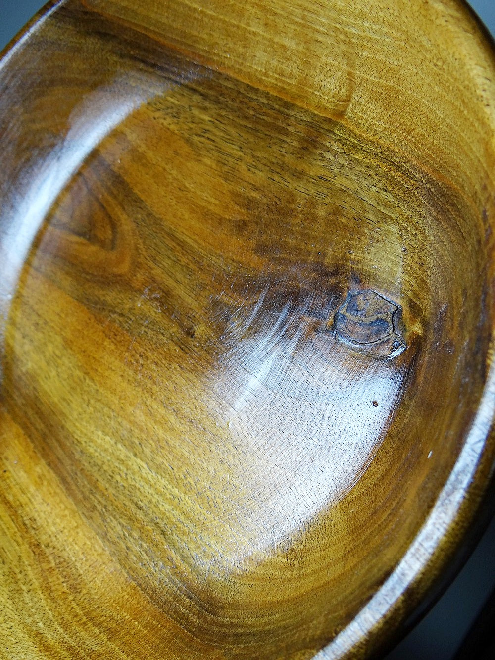 Vintage Holzschale Teak oder Akazie Braune Rille 23 cm Durchmesser 5,3 cm Höhe