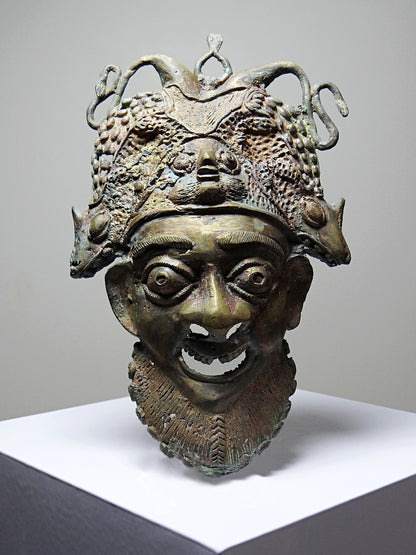 Vintage Maske Bamoun für BraunDekoration Afrikanische Bronze-Maske aus Kamerun