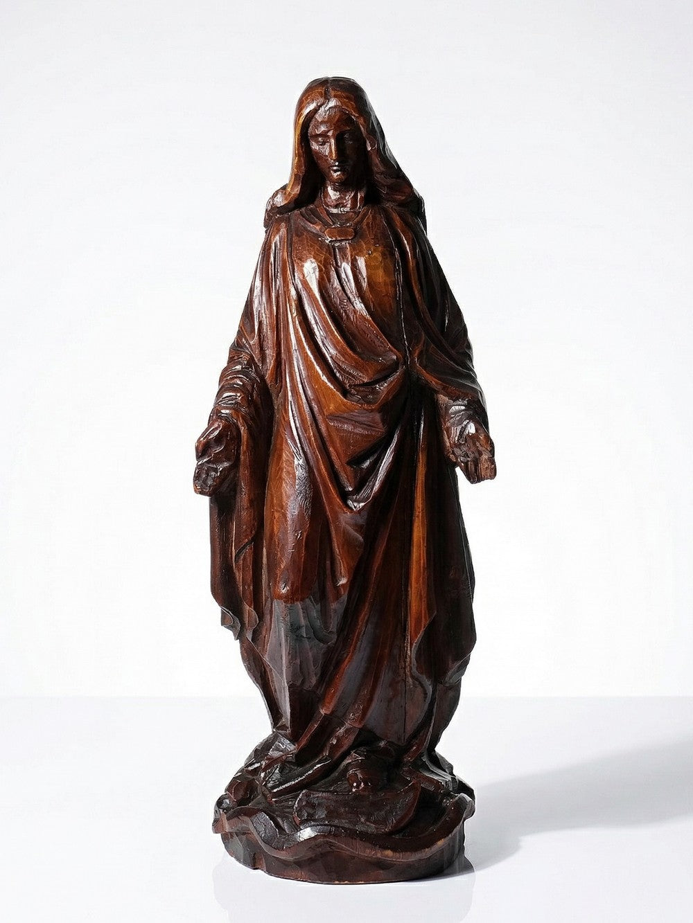 Vintage Skulptur Immaculée Conception Holz geschnitzt Unbefleckte Empfängnis Braun Bordeaux