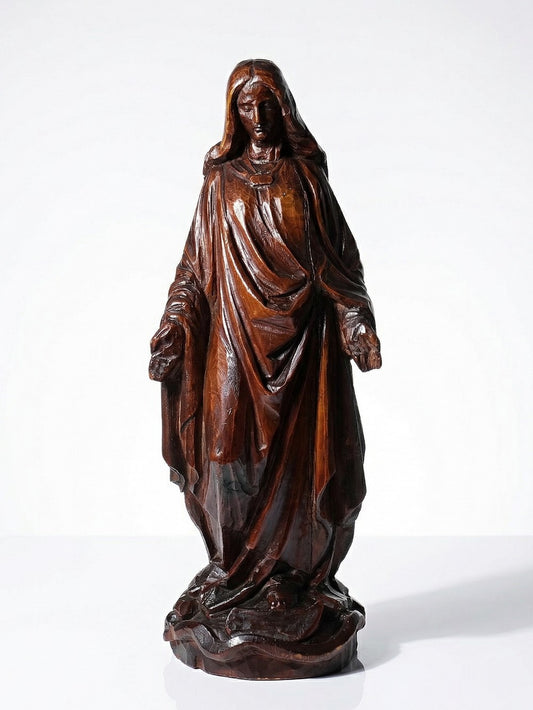 Vintage Skulptur Immaculée Conception Holz geschnitzt Unbefleckte Empfängnis Braun Bordeaux