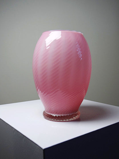 Vintage Vase Murano Empoli aus rosa Opalglas, transparenter Fuß