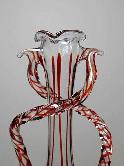 Vintage Vase Filigrana/Zanfirico von Murano Rot