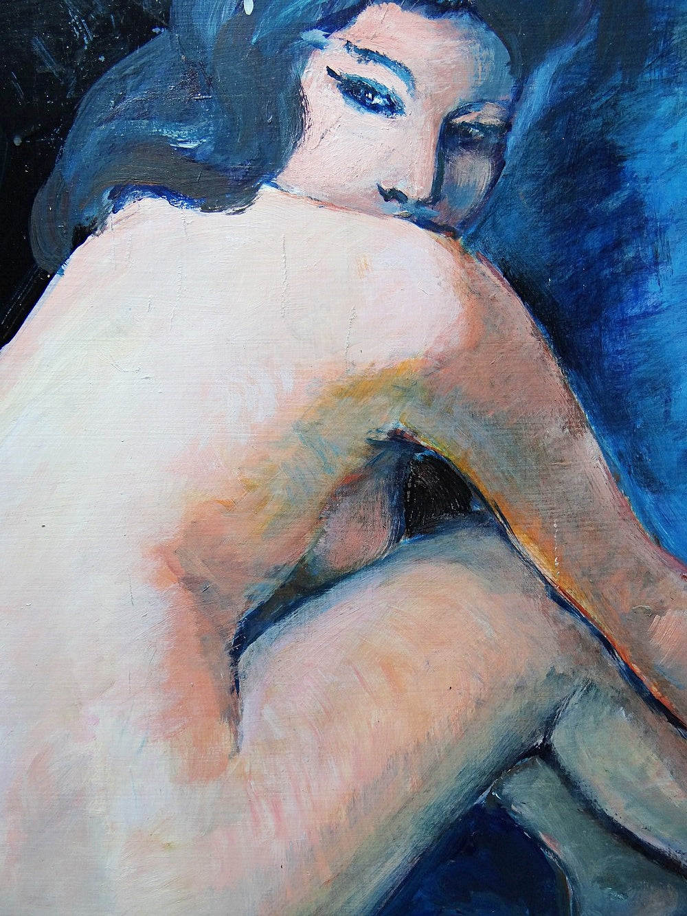 Vintage Gemälde Akt Frau von hinten Ölgemälde auf Platte 50er 60er Jahre 61x50cm