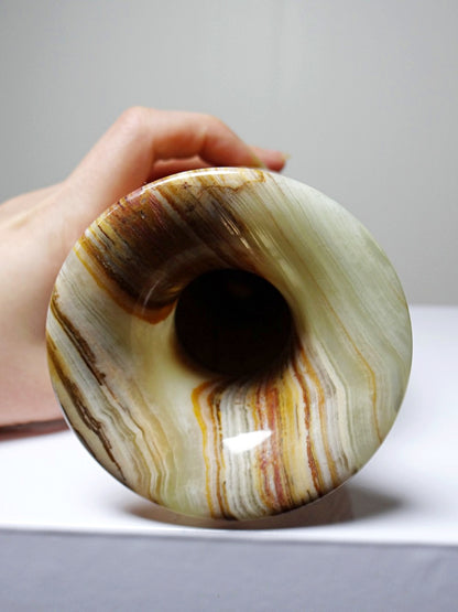 Vintage Vase aus gestreiftem grünem Onyx, Italien, Midcentury, grüne Dekoration