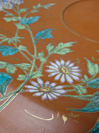 Vintage Servieraccessoire Terrakotta-Schale mit japanischer Jugendstil-Emaille, polychrom-goldig