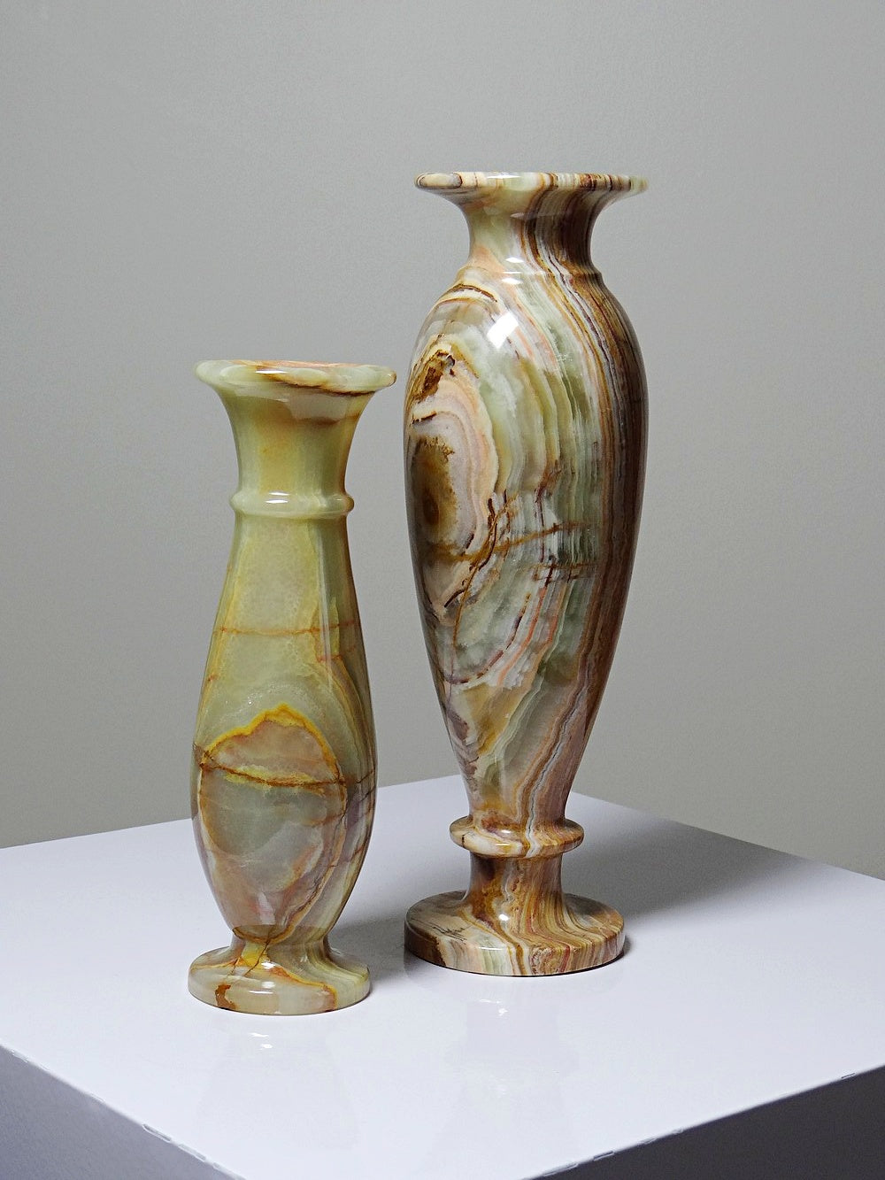 Set von 2 Vintage Balustervase aus grünem Onyx, Italien