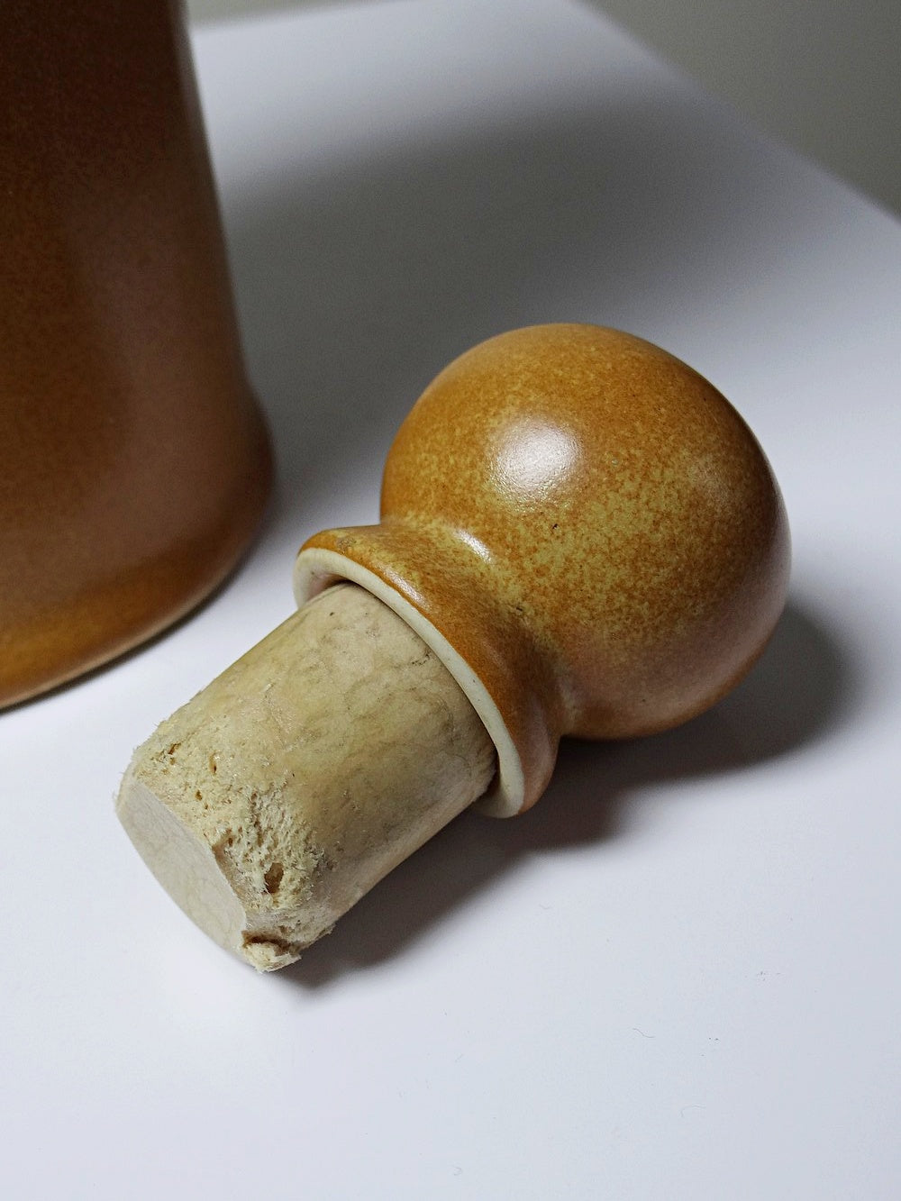 Vintage Keramikflasche von Digoin Sarreguemines für Steinzeugoptik beige rosa