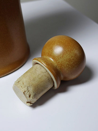 Vintage Keramikflasche von Digoin Sarreguemines für Steinzeugoptik beige rosa