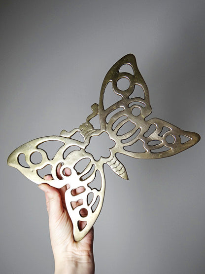 Vintage Untersetzer Papillon Schmetterling aus Messing vergoldet ajouriert goldfarben