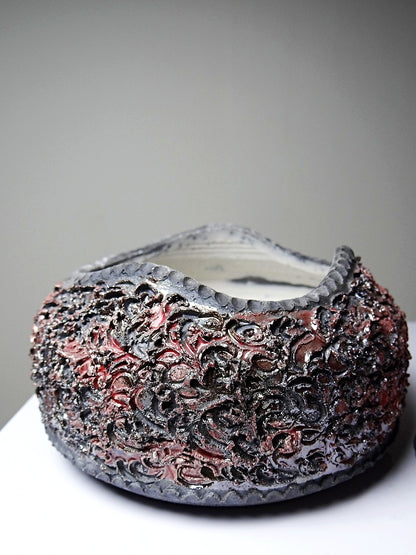 Vintage Schmuckdose RotKunst raku rot grau 2000er