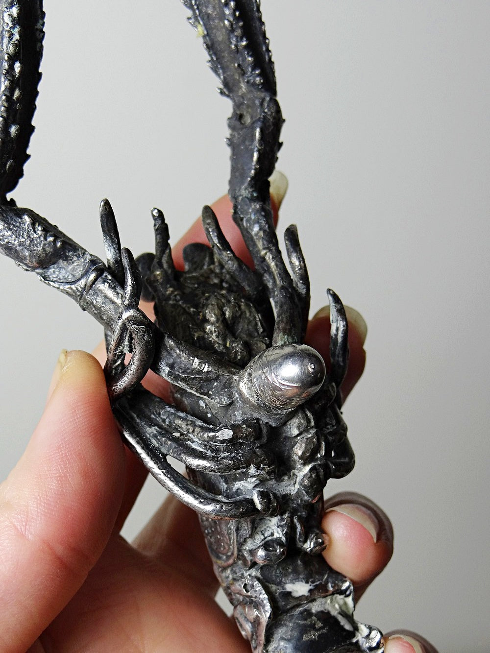 Vintage Griff Krabbe von 1950er-1970er, versilbertes Metall, Silber Vintage Dekoration