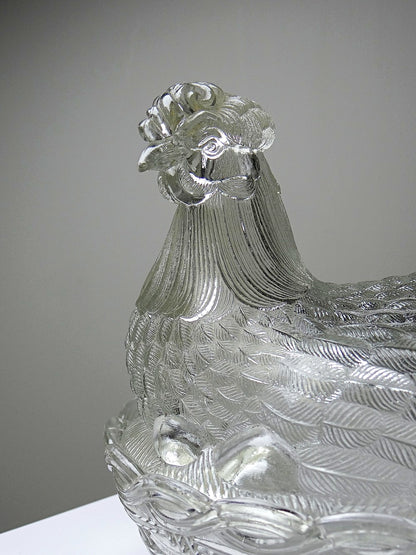Vintage Bonbonniere Huhn aus gepresstem Glas, antik, frühes 20. Jh.