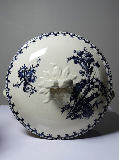Vintage Suppenterrine Chardons von Gien für Porcelaine Opaque de Gien blau dunkelblau