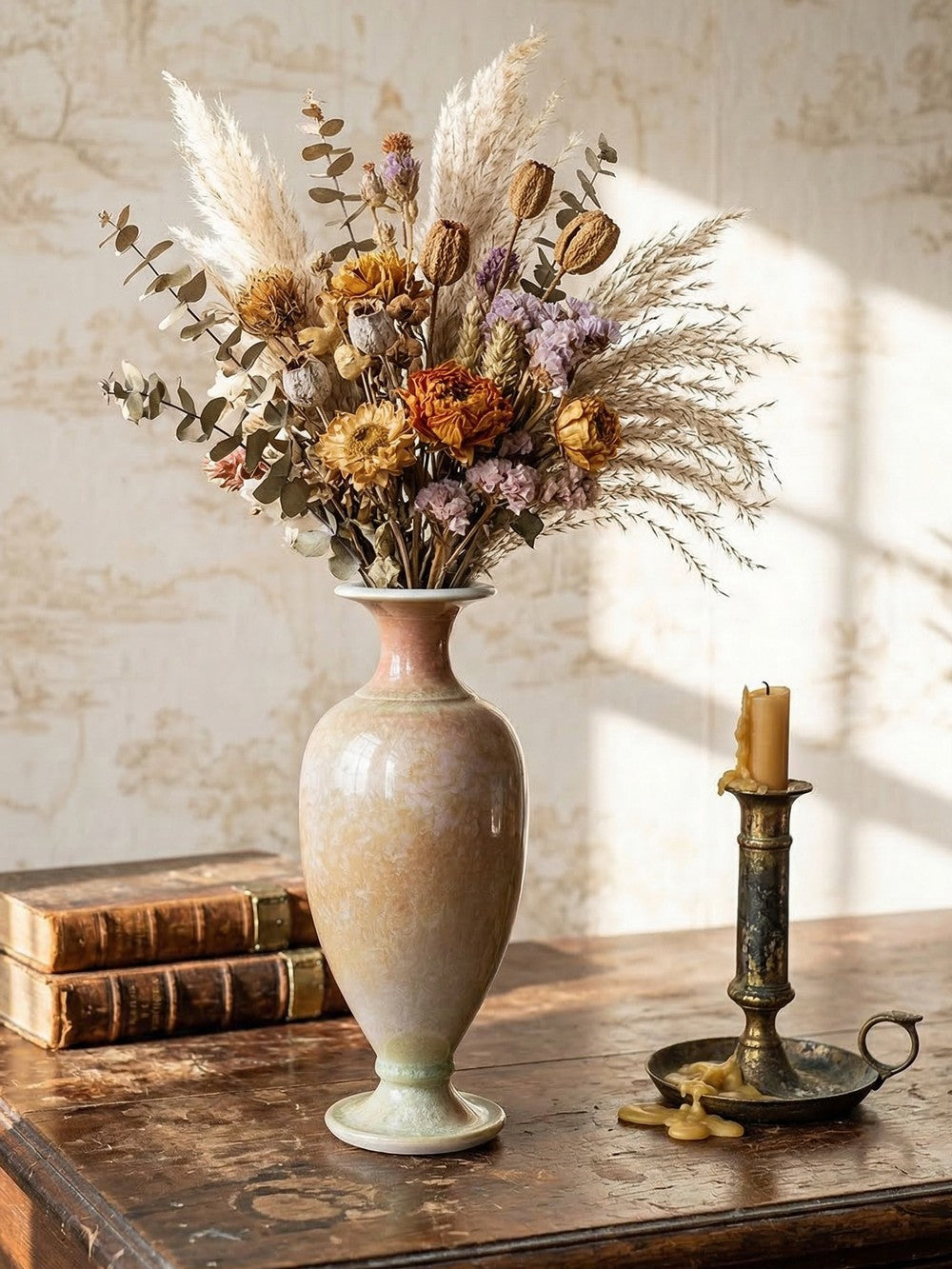 Vintage Vase von Bernard Guipouy für Atelier du Bol Doré kristalline Glasur Beige