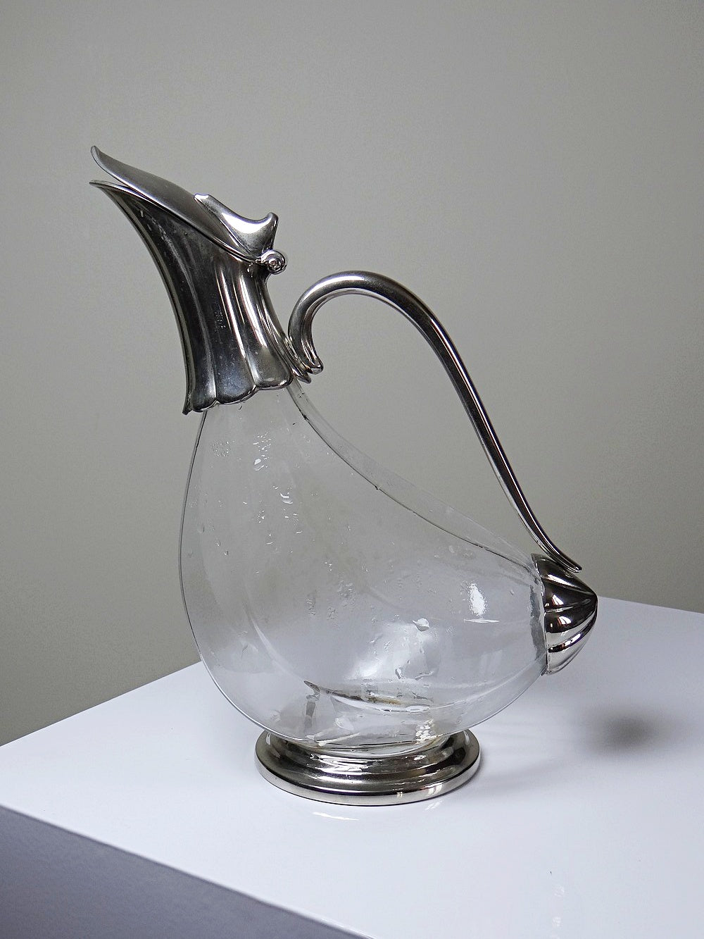 Vintage Kanne aus Glas und versilbertem Metall
