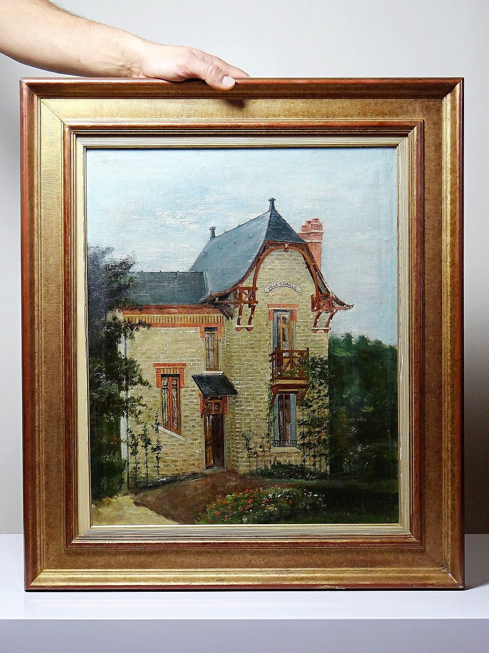Vintage Gemälde Villa Camille von M. Lesoll für Dekoration beige